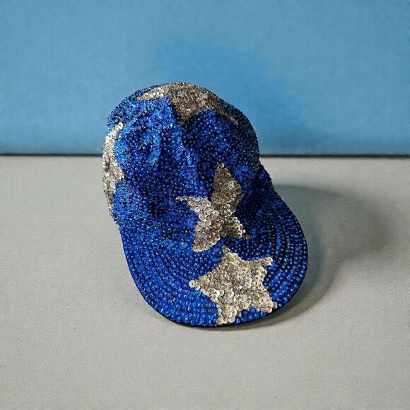 Vintage KENAR Sequin Baseball Cap, Y2K Blue Star Hat main image 5
